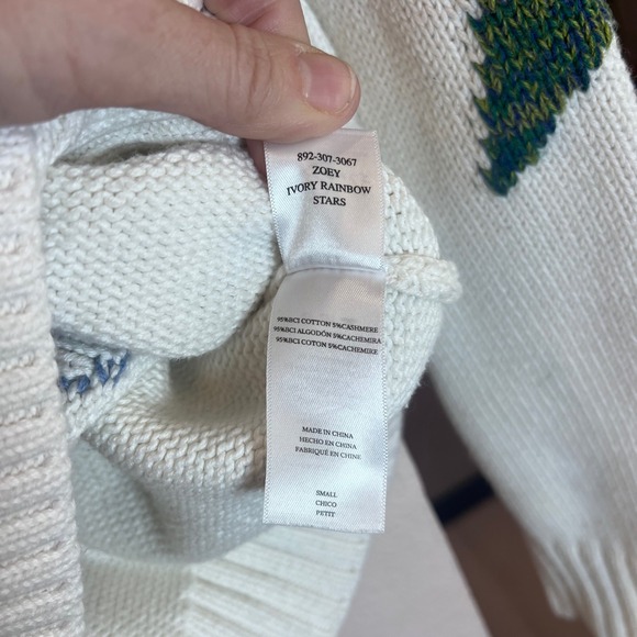 Rails Zoey Ivory Rainbow Stars Hearts Cotton Cashmere Knit Sweater Small 892-307 - Picture 6 of 6